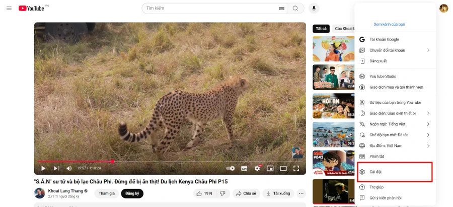Menu cài đặt tài khoản YouTube giúp nghe nhạc không quảng cáo