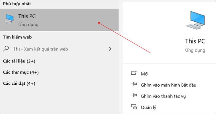 Menu chuột phải trên biểu tượng This PC hoặc My Computer