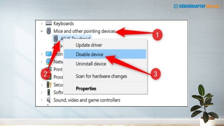 Menu ngữ cảnh khi click chuột phải vào thiết bị trong Device Manager, hiển thị tùy chọn Update Driver để khắc phục lỗi bàn phím cảm ứng laptop.