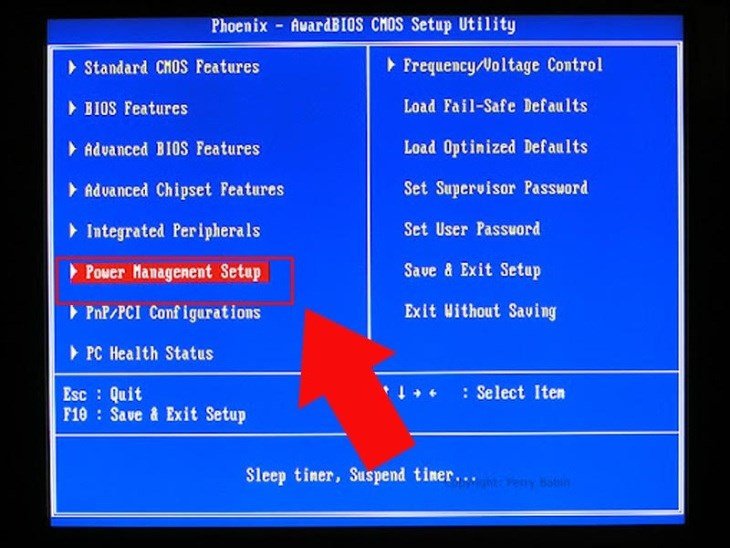 Menu Power Management Setup trong cài đặt BIOS Dell