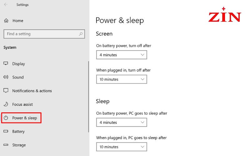 Menu Power &amp; Sleep trong cài đặt Windows để điều chỉnh nút nguồn khi laptop bị đơ