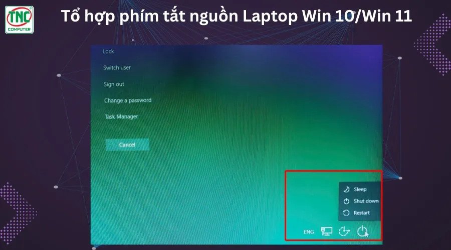 Menu Power User (Win + X) trên Windows 10/11, cung cấp các tùy chọn tắt nguồn laptop nhanh chóng.