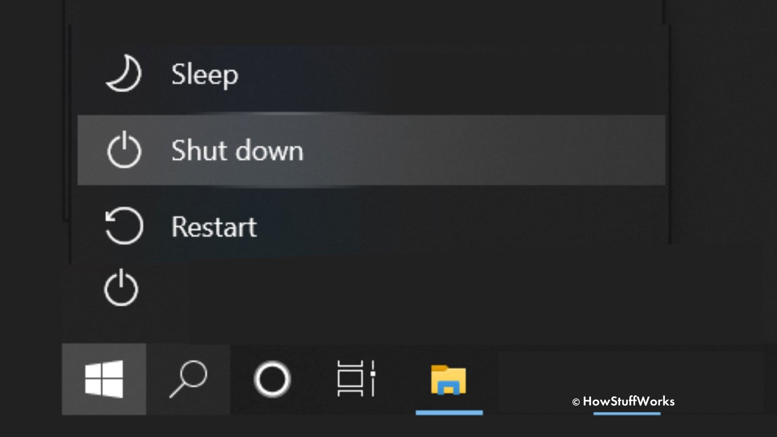 Menu Start của Windows với tùy chọn Power, hướng dẫn cách khởi động lại laptop.