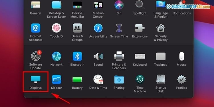Menu System Preferences trên MacBook để cấu hình trình chiếu từ laptop lên máy chiếu