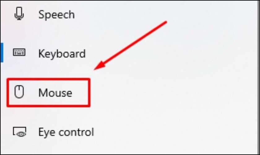 Menu tùy chọn Mouse trong phần cài đặt Interaction để kích hoạt điều khiển chuột bằng bàn phím