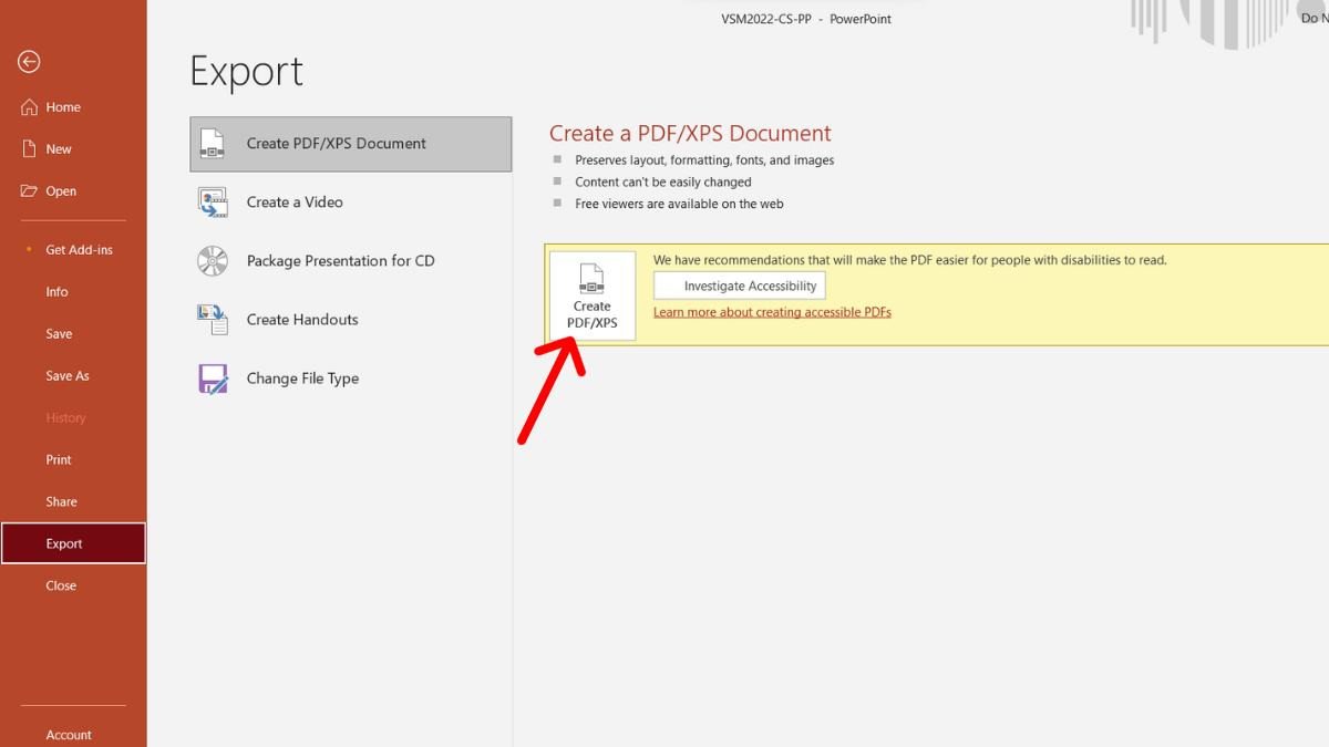Minh họa cách tạo file PDF từ PowerPoint trên laptop