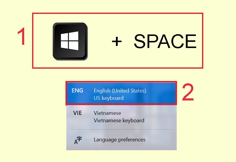 Minh họa tổ hợp phím Windows + Space để chuyển đổi ngôn ngữ bàn phím, hữu ích khi nhập mật khẩu laptop