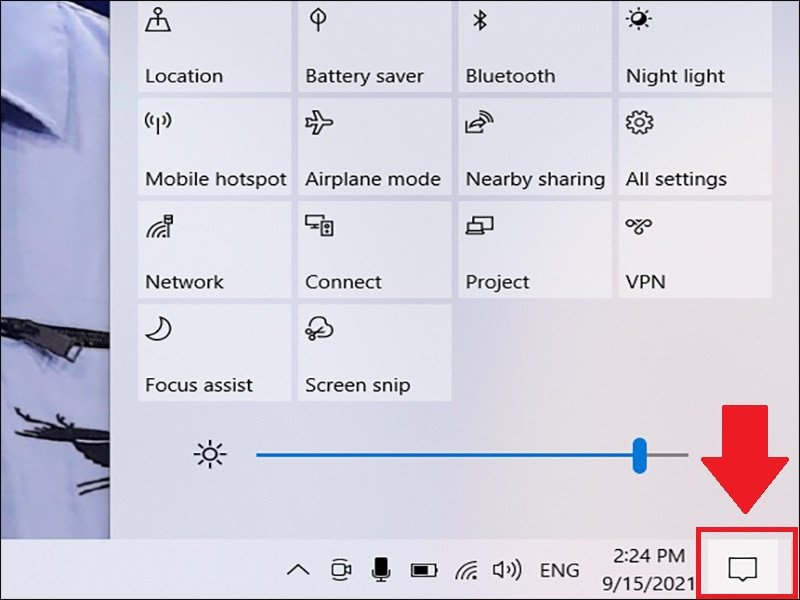 Mở Action Center để truy cập nhanh cài đặt Bluetooth