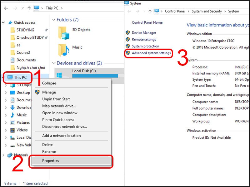 Mở Advanced system settings