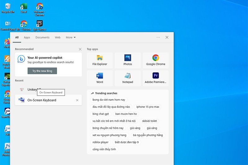 Mở bàn phím ảo bằng cách nhấn On-Screen Keyboard
