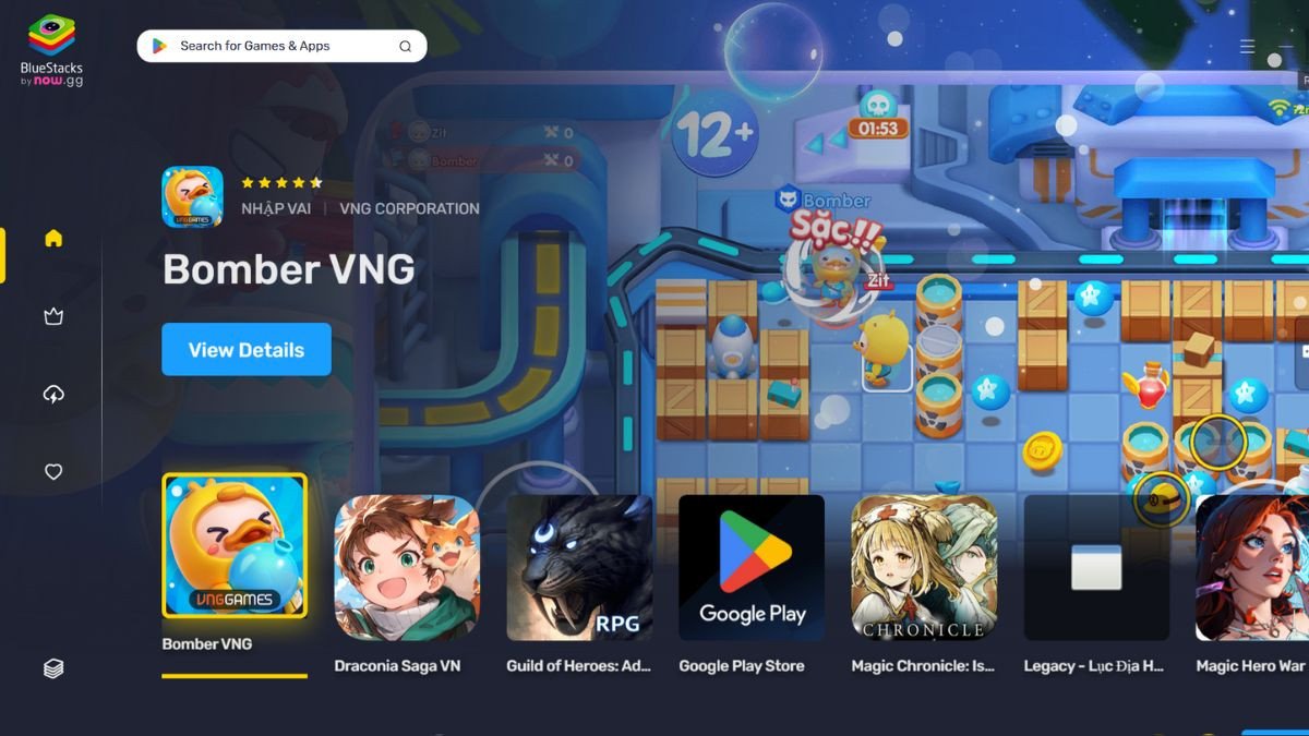 Mở BlueStacks và sử dụng thanh tìm kiếm để tìm Minecraft