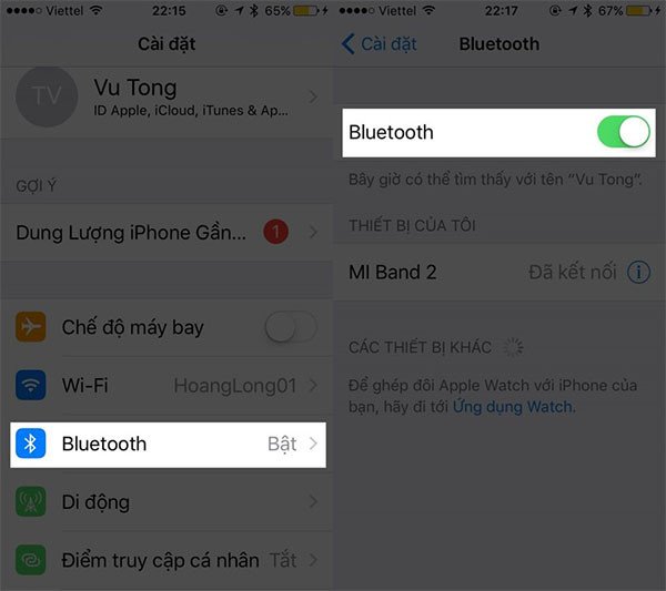 Mở cài đặt Bluetooth trên điện thoại iPhone