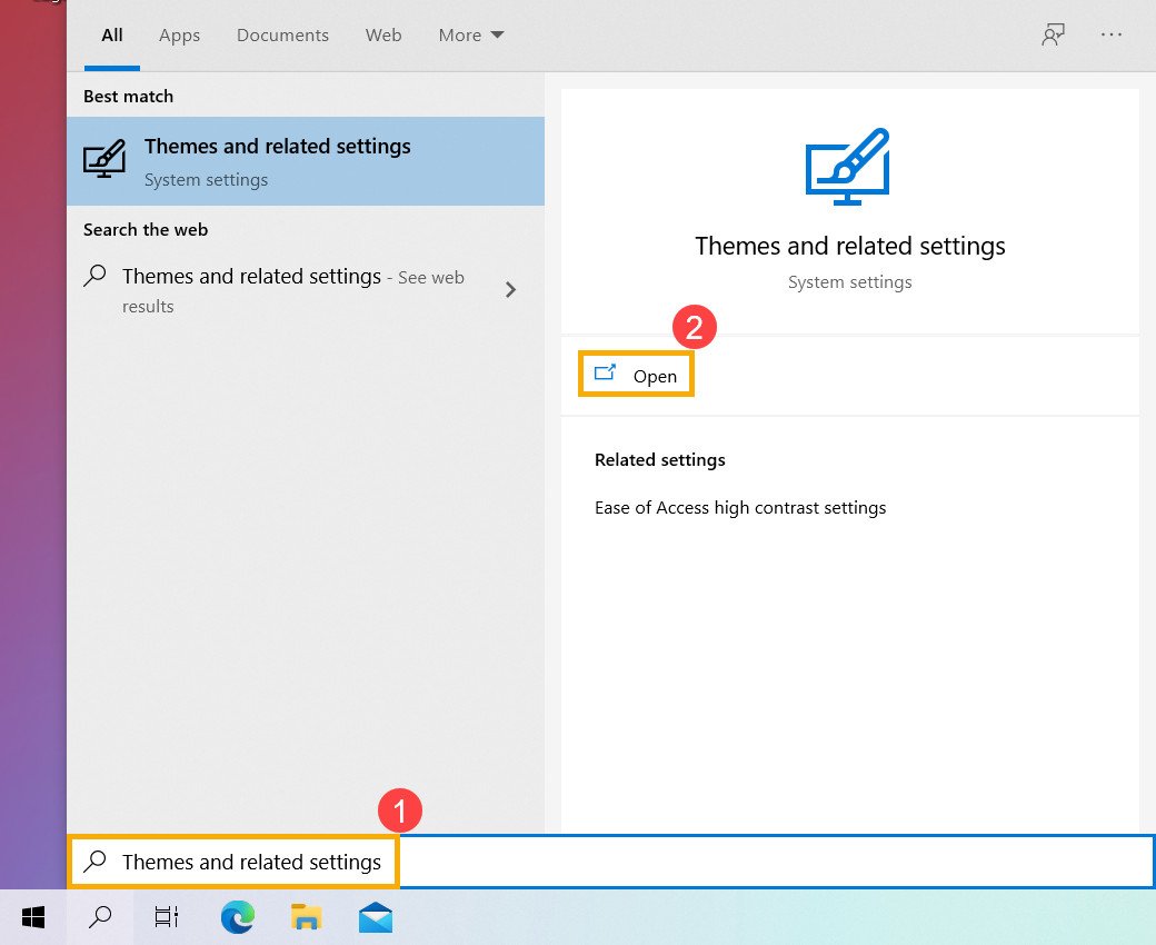 Mở cài đặt chủ đề và tùy chỉnh trên Windows 10