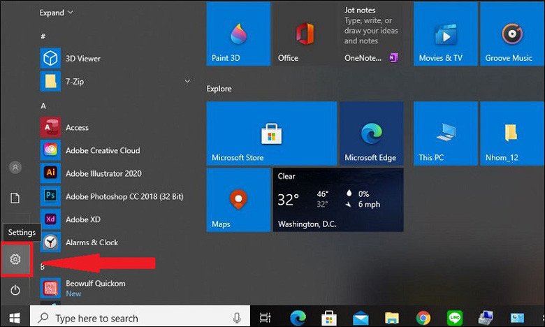 Mở cài đặt để cấu hình lại khi laptop ko nhận bàn phím