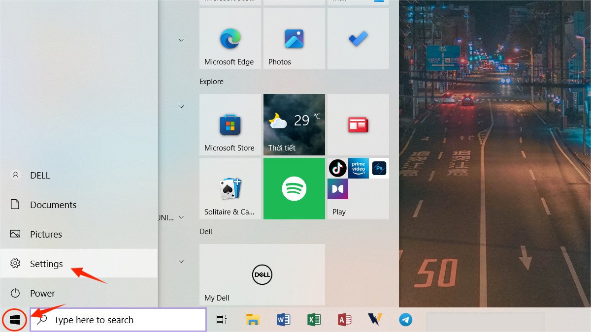 Mở cài đặt để gỡ WPS Office trên laptop