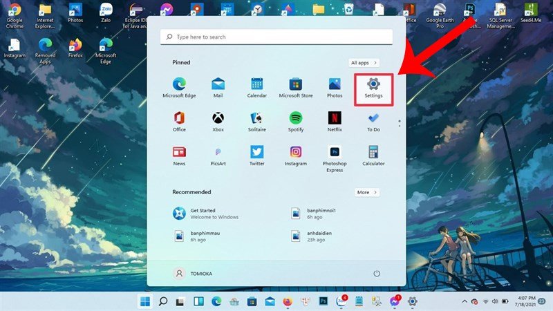 Mở cài đặt hệ thống Windows để khôi phục cài đặt gốc laptop Asus