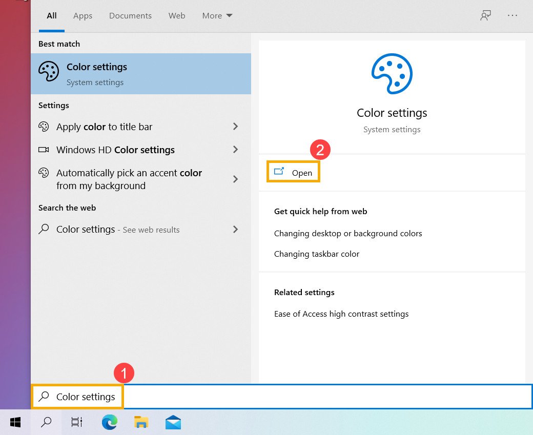Mở cài đặt màu sắc trên Windows 10