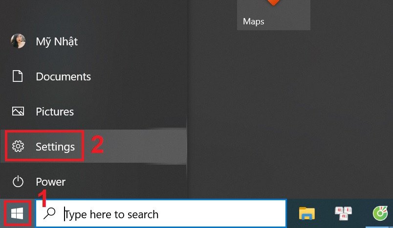 Mở cài đặt (Settings) để chỉnh tốc độ chuột trên laptop Windows 10.
