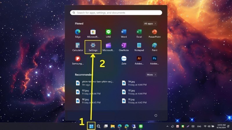 Mở cài đặt Settings trên Windows để truy cập tùy chọn bàn phím ảo