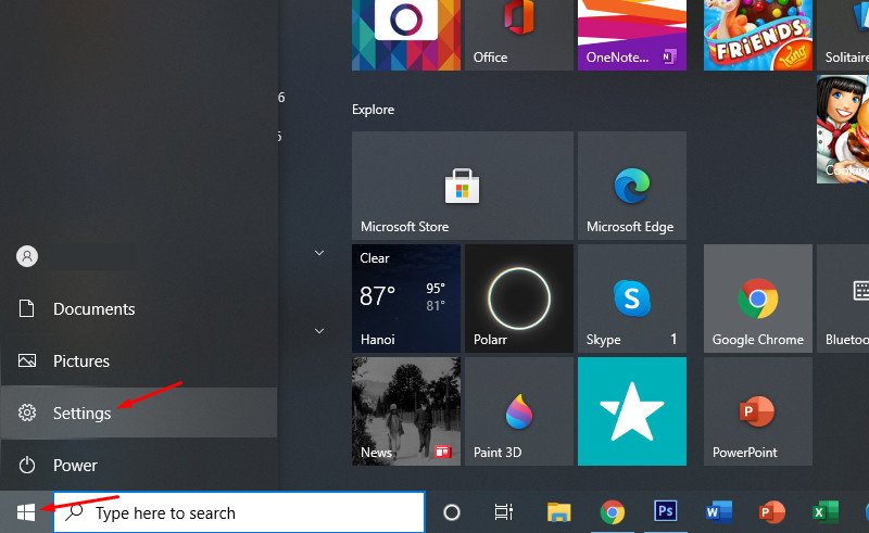 Mở cài đặt Settings trong Windows