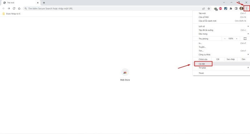 Mở cài đặt trình duyệt để xóa cache và cookie, giúp laptop bắt wifi nhanh hơn