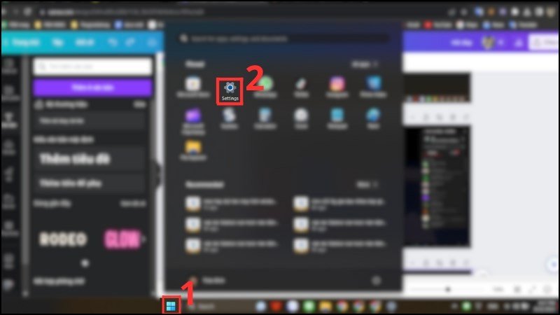 Mở cài đặt Windows để tìm tùy chọn con trỏ chuột trên laptop