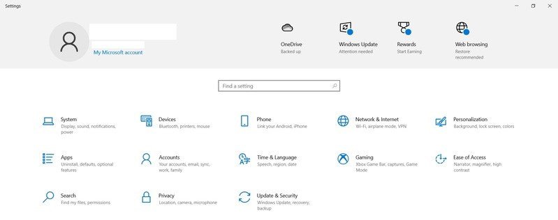 Mở cài đặt Windows để truy cập tùy chọn bảo mật và quét virus