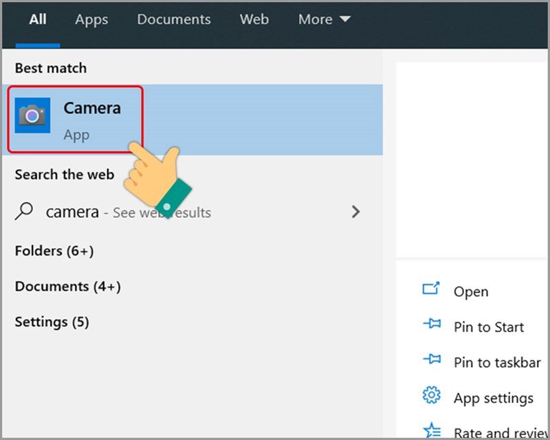 Mở camera trên laptop Windows 10