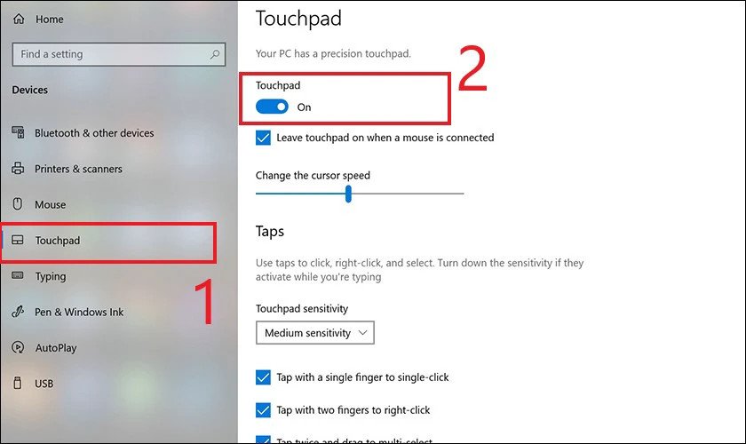 Mở chuột laptop bị khóa bằng Windows Settings