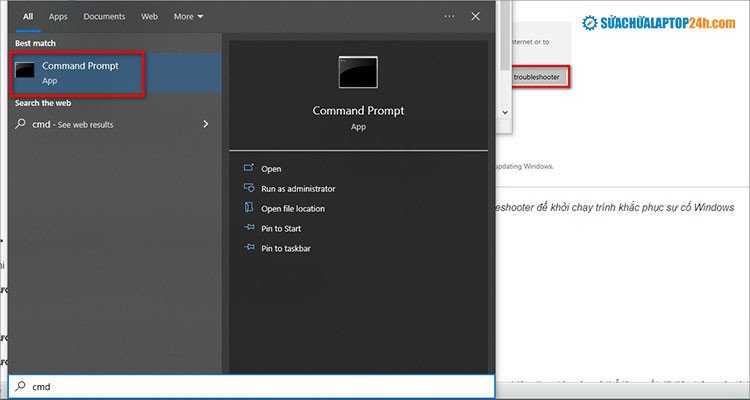 Mở Command Prompt để sửa lỗi wifi