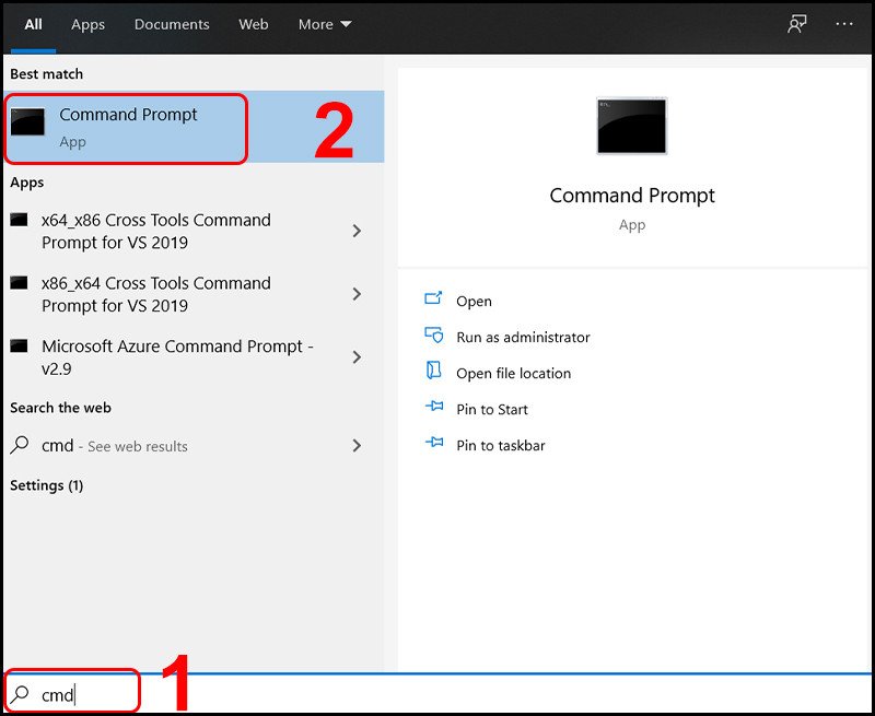 Mở Command Prompt trên laptop