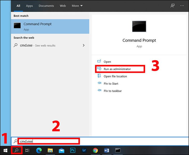 Mở Command Prompt với quyền quản trị để sửa lỗi màn hình đen trên laptop.