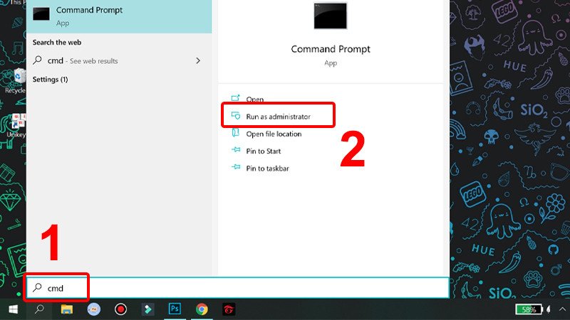 Mở Command Prompt với quyền quản trị viên để cài đặt tắt màn hình laptop