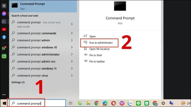 Mở Command Prompt với quyền quản trị viên để kiểm tra cấu hình