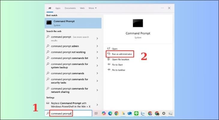 Mở Command Prompt với quyền quản trị viên để xem thông tin hệ thống