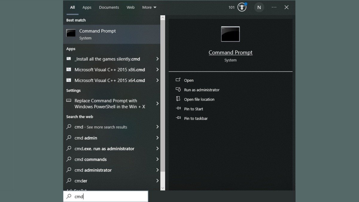 Mở Command Prompt với quyền quản trị viên trên laptop Dell