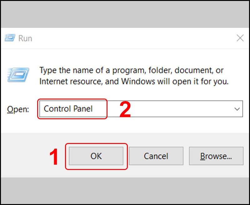 Mở Control Panel bằng hộp thoại Run