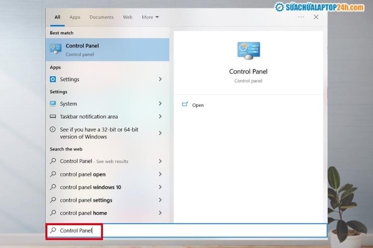 Mở Control Panel để cài đặt kết nối máy in không dây trên laptop Windows