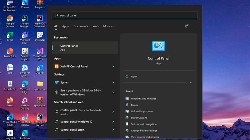 Mở Control Panel để điều chỉnh cài đặt năng lượng, giúp laptop duy trì hiển thị khi gập nắp