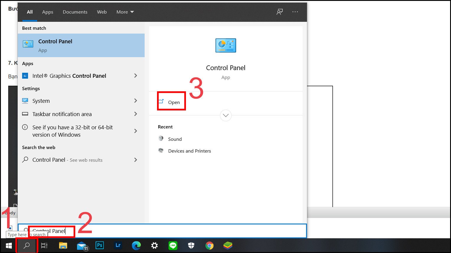 Mở Control Panel để kiểm tra cài đặt mạng trên laptop
