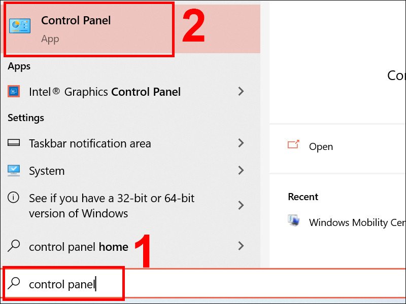 Mở Control Panel trên Windows để điều chỉnh đèn bàn phím