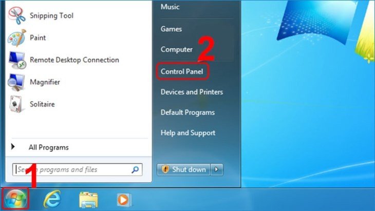 Mở Control Panel từ Start Menu để truy cập cài đặt chuột