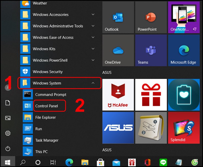 Mở Control Panel từ Start Menu