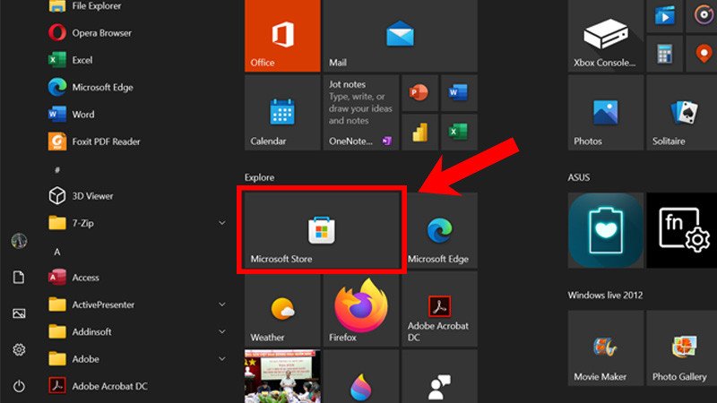 Mở cửa hàng Microsoft Store trên laptop Lenovo để bắt đầu quá trình tải ứng dụng