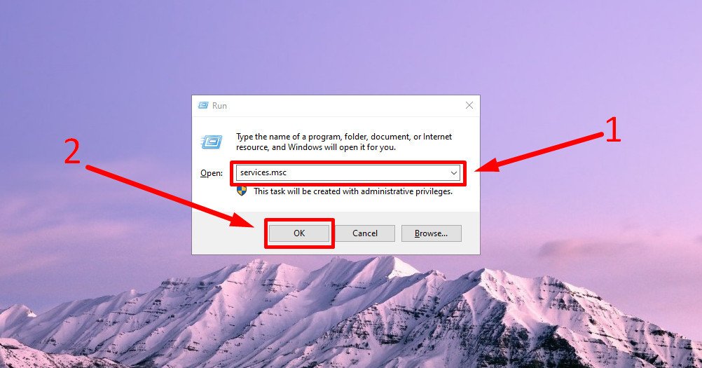 Mở cửa sổ Services bằng lệnh services.msc