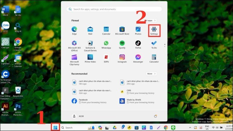 Mở danh mục Settings để điều chỉnh cài đặt Touchpad
