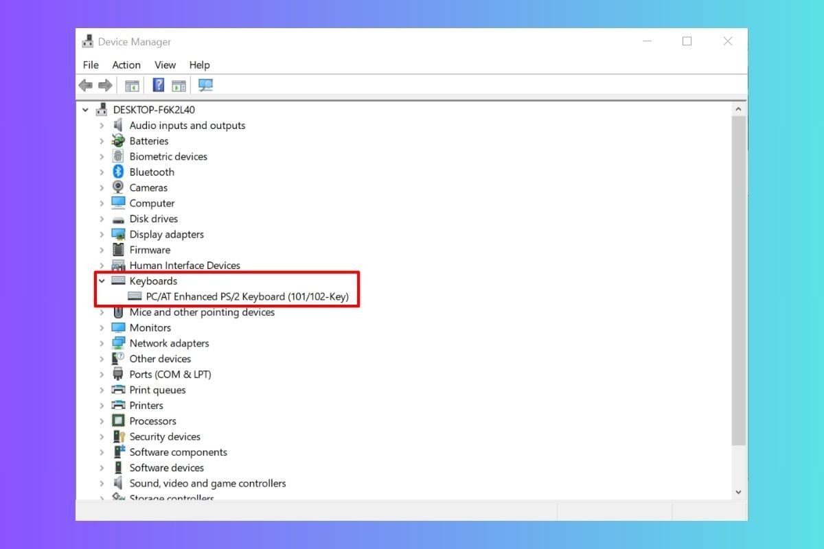Mở danh sách Keyboards trong Device Manager để quản lý bàn phím