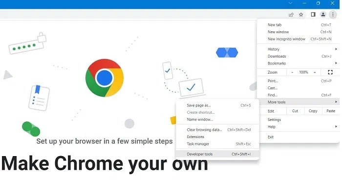 Mở Developer Tools trong Chrome để thực hiện chụp màn hình dài