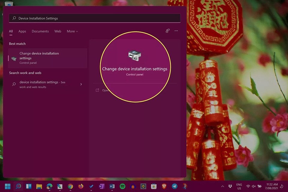 Mở Device Installation Settings
