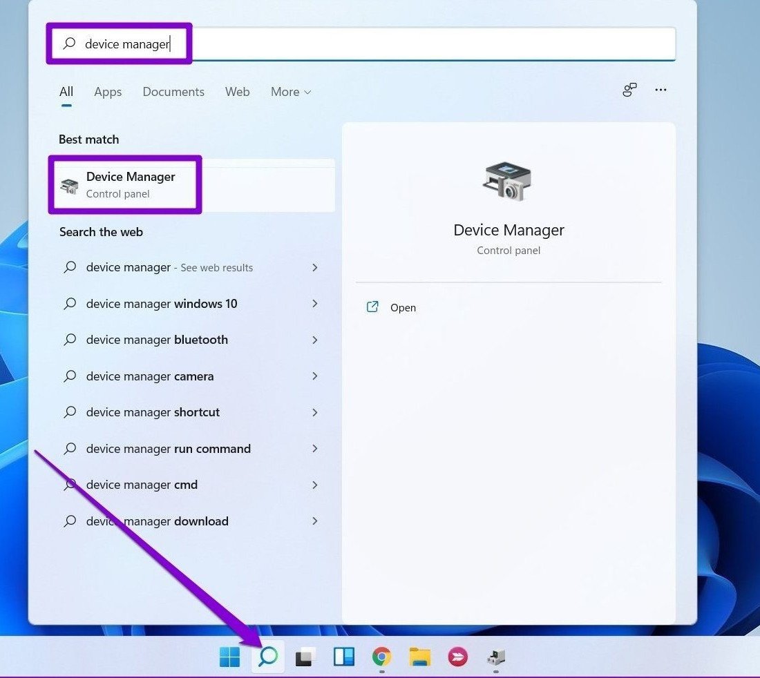 Mở Device Manager để cập nhật driver âm thanh khi tai nghe không nghe được Win 11.